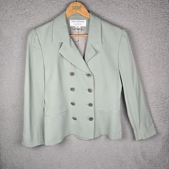 Rena Rowan Womens Silk Blazer Jacket 6P Green Double Breasted Classic Trendy - Picture 1 of 14
